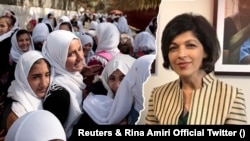 Composición fotográfica de Rina Amiri y un grupo de mujeres y niñas afganas.