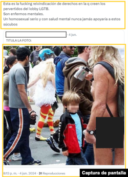 Captura de desinformación. Esta fotografía que circula en la web no fue tomada en un evento de la comunidad LGBTQ+.
