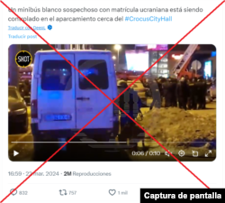 Captura de desinformación en X sobre tiroteo en Moscú.