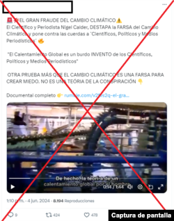 Captura de desinformación sobre el cambio climático y el calentamiento global en X.