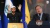 ARCHIVO - El presidente de El Salvador, Nayib Bukele, acompañado por miembros de las fuerzas armadas, habla con sus seguidores fuera del Congreso en San Salvador, El Salvador, el 9 de febrero de 2020.