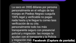 Usuario de Facebook muestra el mensaje que recibió por parte de un llamado "gestor" quien le pedía dinero a cambio de conseguir la cita de CBP One.