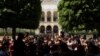 Journalists protest outside the Palace of Justice, during the trial of detained IFM radio journalists Mourad Zghidi and Borhen Bsaiss, in Tunis, Tunisia, May 22, 2024. 