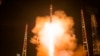 In this photo released by the Russian Defense Ministry Press Service on May 17, 2024, a Soyuz rocket carrying Russian Defense Ministry spacecrafts launches at the Plesetsk Cosmodrome outside Plesetsk, northern Russia. 