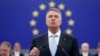 FILE - Romania President Klaus Iohannis addresses the European Parliament, Feb. 7, 2024 in Strasbourg, eastern France.