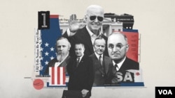 Composición de imágenes de expresidentes de EEUU que no buscaron la reeleción durante sus mandatos aludiendo a diferentes causas y momentos de la historia del país.
