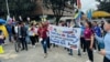 La oposición venezolana, dirigida por el movimiento político Vente Venezuela, durante el lanzamiento de la campaña presidencial, el 7 de julio en Bogotá.
