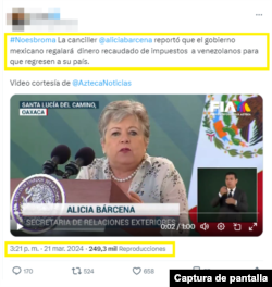 Captura de publicación en X.