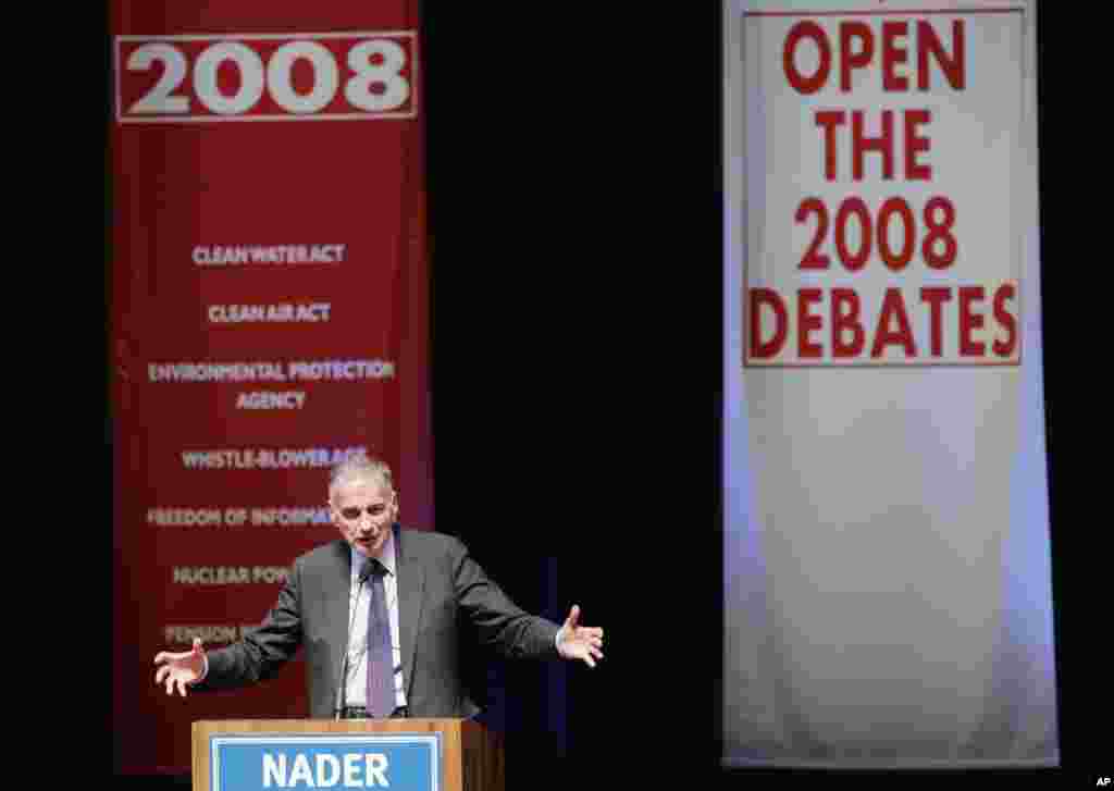 En las elecciones del 2000,&nbsp;el ambientalista Ralph Nader ganó cerca del 3 % del voto popular. Esto, según los expertos, le habría costado la presidencia a Al Gore frente al republicano George W. Bush.