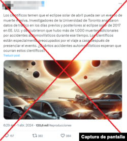 Captura de pantalla de desinformación en X con traducción automática.