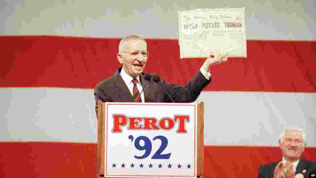 En 1992,&nbsp;Ross Perot del Partido Reformista, logró&nbsp;alcanzar el 18,9 % del voto popular, es decir, más de 19 millones de personas lo eligieron como su opción presidencial. Expertos aseguran que sus votos ayudaron a Bill Clinton a conservar la presidencia.