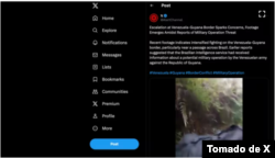 Captura de pantalla de X, que muestra una publicación del 29 de noviembre de AlertChannel, que transmitió imágenes de Colombia para afirmar falsamente que se están produciendo combates en la frontera de Guyana y Venezuela.