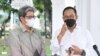 Kepala Badan Otorita Ibu Kota Nusantara (IKN) Bambang Susantono (kanan) bersama Wakil Kepala Badan Otorita IKN Dhony Rahajoe memberikan keterangan pers usai bertemu Presiden Joko Widodo di Istana Merdeka, Jakarta, Selasa, 29 Maret 2022. (BPMI Setpres/Twitter @setkabgiod)