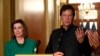 Pakistan's Prime Minister Imran Khan, right, speaks to the media with House Speaker Nancy Pelosi, July 23, 2019, on Capitol Hill in Washington. 