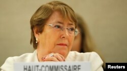 United Nations High Commissioner for Human Rights Michelle Bachelet attends the Human Rights Council at the United Nations in Geneva, Sept. 10, 2018.