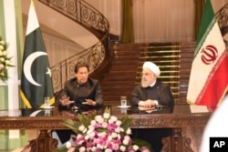Iranian President Hasan Rouhani received Prime Minister Imran Khan at the Sa’adabad Place in Tehran, April 22, 2019. (courtesy photo)