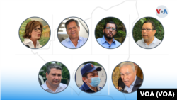 Las penas impuestas a políticos, empresarios y figuras relevantes de Nicaragua opuestas al gobierno de Daniel Ortega oscilan entre 7 y 13 años de prisión.Los precandidatos presidenciales detenidos en Nicaragua. [VOA]
