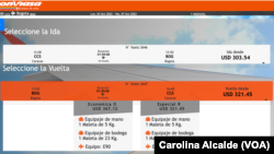 El sitio web de CONVIASA ofrece vuelos a Colombia el viernes, 23 de septiembre de 2022.