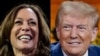 La vicepresidenta de EEUU y candidata presidencial demócrata Kamala Harris en Erie, Pensilvania, el 14 de octubre de 2024 y al expresidente estadounidense y candidato presidencial republicano Donald Trump en Cumming, Georgia, el 15 de octubre de 2024.