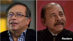 ARCHIVO - Las relaciones entre Colombia y Niacaragua han dado un giro desde la inauguración del nuevo ppresidente colombiano Gustavo Petro (izq), pero aún no ha habido un acercamiento completo con el gobierno de su homólogo nicaraguense Daniel Ortega (der). 