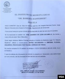 Informe forense sobre una víctima fatal miestras estaba bajo custodia de las autoridades salvadoreñas durante régimen de excepción en El Salvador.