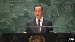 朝鲜驻联合国大使金星（Kim Song）周二（9月26日）在联合国大会上发言。（联合国图片）