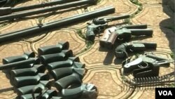 FILE - Weapons seized from separatist fighters in Bamenda, north western Cameroon, Feb. 6, 2019. (E. Kindzeka/VOA)