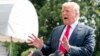 President Donald Trump speaks to reporters before boarding Marine One on the South Lawn of the White House in Washington, Aug. 17, 2018.