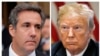 A combination photo shows President Donald Trump's onetime personal attorney, Michael Cohen and Trump from outside federal court in the Manhattan borough of New York City, April 16, 2018 and in the White House, July 18, 2018. 