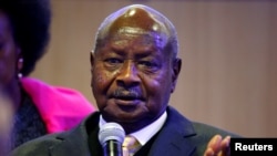 FILE - Uganda's President Yoweri Museveni, seen during the World Economic Forum (WEF) annual meeting in Davos, Switzerland, Jan. 24, 2019. 