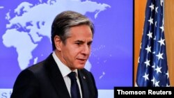 El secretario de Estado de Estados Unidos, Antony Blinken, realiza la primera conferencia de prensa en el Departamento de Estado en Washington, 27 de enero de 2021. 