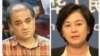庭审过程中面容憔悴的伊力哈木（左）；华春莹（右）警告外国不要干涉中国司法公正（美国之音东方拍摄）