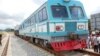 A picture taken on September 20, 2012 in Abuja shows a train at standstill on a track under construction at the building site of the Abuja light rail project. 