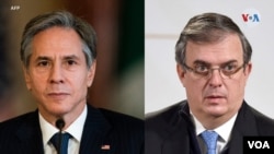 Composición del secretario de Estado de EE.UU., Antony Blinken, a la izquierda, y del canciller de México, Marcelo Ebrard, quienes conversaron de manera virtual el 26 de febrero de 2021.