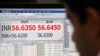 A currency trader works in front of a screen showing the value of the Indian rupee against the U.S. dollar on the floor of a trading firm in Mumbai, May 31, 2013. 