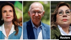 Una imagen combinada muestra a los candidatos presidenciales guatemaltecos, Zury Ríos, de la coalición de los partidos políticos Valor y Unionista; Edmond Mulet del partido CABAL, en San Juan Sacatepequez, y Sandra Torres del partido Unidad Nacional de la Esperanza (UNE). 