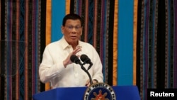 FILE - Philippine President Rodrigo Duterte speaks during his fourth State of the Nation Address at the Philippine Congress in Quezon City, Metro Manila, July 22, 2019.