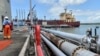 The Celsius Riga tanker carrying Kenya-produced crude oil, sits docked during a ceremony at the Kipevu oil terminal at the port in Mombasa, Kenya, Aug. 26, 2019. 
