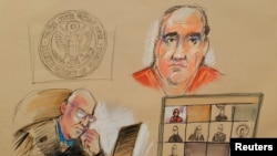 Sketch de Alex Saab en la sala de audiencias durante su lectura de cargos en un tribunal federal en Miami.