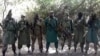A picture taken from a video reportedly shows Abubakar Shekau (C), the suspected leader of Nigerian Islamist extremist group Boko Haram, flanked by six armed and hooded fighters in an undisclosed place, Mar. 5, 2013.