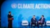 El presidente francés, Emmanuel Macron, habla durante la cumbre de acción climática en la ONU frente al emir de Qatar Sheikh Tamim bin Hamad Al-Thani y el primer ministro de Jamaica, Andrew Holness, el lunes, 23 de septiembre, de 2019.