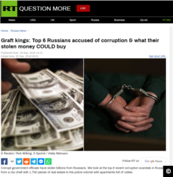 A screen capture of RT's September 19, 2019 article, “Graft kings: Top 6 Russians accused of corruption & what their stolen money COULD buy”.