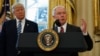 President Donald Trump listens as Attorney General Jeff Sessions speaks in the Oval Office of the White House in Washington, after Vice President Mike Pence administered the oath of office to Sessions. 