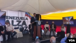 Juan Guaidó en rueda de prensa en la sede de la Federación Médica de Caracas, Venezuela, el 5 de noviembre de 2020. [Foto: VOA/Álvaro Algarra].