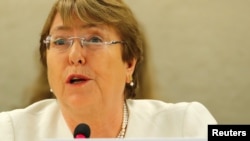 New United Nations High Commissioner for Human Rights Michelle Bachelet attends the Human Rights Council at the United Nations in Geneva, Switzerland, September 10, 2018. 