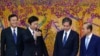 South Korean Foreign Minister Yun Byung-se, second from left, guides U.S. Deputy Secretary of State Tony Blinken, second from right, Japanese Vice Foreign Minister Akitaka Saiki, left, and South Korean Vice Foreign Minister Lim Sung-nam, right, during their meeting in Seoul, April 19, 2016. 