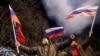 Activistas prorrusos reacción en las calles de Donetsk, el 21 de febrero de 2022.