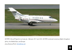 A screen capture of “Putin’s Chef,” Yevgeniy Prigozhin's private jet with the tail number M-VITO, which was sanctioned over the Russian businessman's alleged efforts to influence the 2018 U.S. midterm elections. Image from: https://home.treasury.gov/news/press-releases/sm787