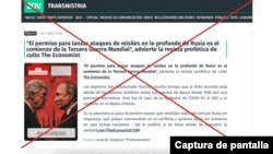 Captura de pantalla de publicación en el sitio tiraspol-news.ru, originalmente en ruso. La traducción fue realizada por Google.
