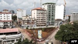 FILE - A picture taken in Conakry on October 12, 2020 shows a view of the city center. More than 20,000 people were displaced when the government of Alpha Conde demolished some neighborhoods in Conakry in 2019,